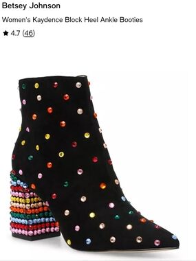 Betsey Johnson Black Suede Ankle Boots with Multicolor Rhinestones